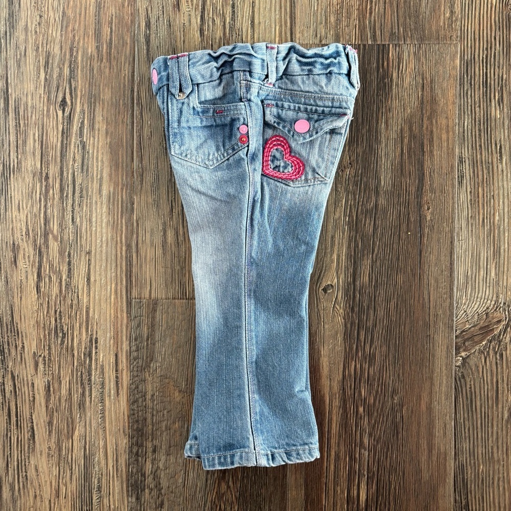 Y2K Xhilaration Flare Jeans 24 Mos Blue Denim Pink Embroidered Hearts 2007